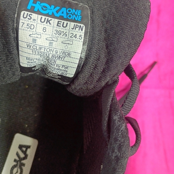 Hoka One One Women Clifton 9 1132211 BWHT Black Running Shoes Size 7.5 D - Picture 5 of 9